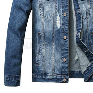 Men Distressed Jeans <b>Trucker</b> <b>Jacket</b> Casual Washed Jeans <b>Jacket</b> OEM Custom Logo In Adult Size - Product Image 4