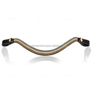 Customized Horse Riding Equestrian Genuine Leather Horse brow <b>band</b> with decorative brass Clincher chain and <b>snap</b> button loop end - Product Image 1