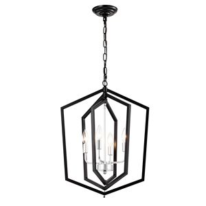Lampadario da cucina in stile rustico a 4 luci con gabbia nera opaca lampada regolabile in altezza per sala da pranzo - Product Image 1