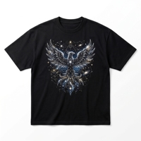 T-shirt noir épais pour homme avec motif graphique personnalisé Aigle Cyberpunk et bouclier Mecha, style futuriste