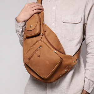 Genuine Leather Chest Bag Men Women Vintage Zipper Closure Durable All Seasons Daily Use Shoulder Crossbody Bag - Product Image 5