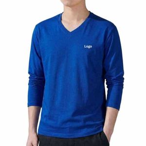 เสื้อยืดคอวีแขนยาวทรงหลวมสำหรับผู้ชายแบบสั่งทำพิเศษ ขายส่ง ผลิตจากผ้าฝ้าย 100% ระบายอากาศได้ดี แห้งเร็ว คุณภาพสูง - Product Image 1