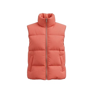 Quilted Vest Women's Stand Collar Zipper Front Solid Color Winter Warm Polyester Filling Regular Length - Product Image 1