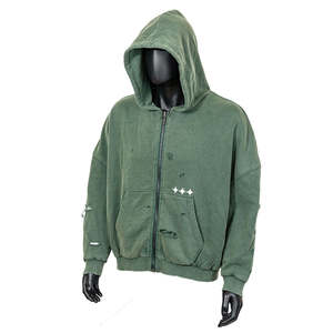 Sudadera con Capucha y Cierre de Cremallera para Hombre SAAR INDUSTRIES, Verde Sólido, 100% Algodón Lavado, Logotipo Frontal, Manga Regular, Ropa de Invierno - Product Image 6