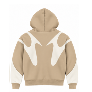 Sudadera con capucha beige con paneles en contraste y cremallera completa para hombre, estilo urbano, manga larga, informal, de forro polar, con bolsillos laterales. - Product Image 2
