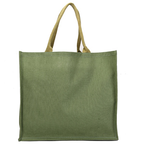 Bolsa de Yute Grande a Rayas Verde Oliva con Asa de Cuerda para Compras, Procedente de la India - Product Image 1