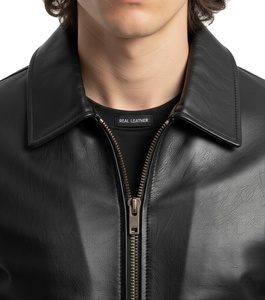 High Quality <b>Men</b> <b>Black</b> Leather Jacket Premium <b>Real</b> Cowhide Slim Fit Harrington Style <b>Men</b> Casual Zipper Wholesale OEM Vendor - Product Image 5
