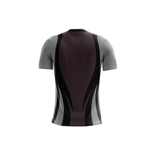 Maillot de football pour homme noir et gris à blocs de couleur, col rond, manches courtes, anti-humidité, ajusté, en polyester - Product Image 2