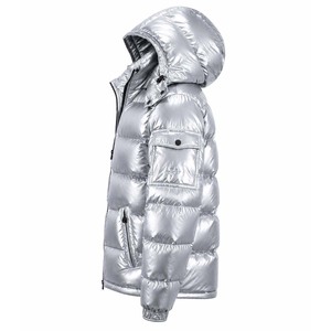 Chaqueta Acolchada Plateada con Capucha para Hombre, Invierno, Casual, Impermeable, Transpirable, Resistente al Viento, Tela de PU, Poliéster/Nailon, Cierre de Cremallera, Corte Regular - Product Image 3