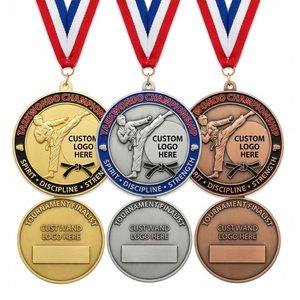 Médaille promotionnelle en métal gravée sur mesure avec placage nickel noir, relief 3D et ruban personnalisé pour la fabrication de souvenirs - Product Image 2