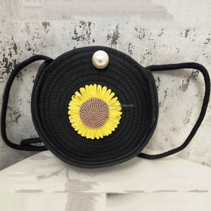Bolso bohemio verde oliva cuerda con cuentas girasol redondo bandolera monedero para mujer bolso floral de algodón hecho a mano con cierre de perla - Product Image 3