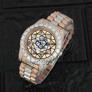 Montre Hip Hop US Iced Out, cadran romain bicolore or rose, bracelet diamant, montre de luxe pour homme, diamant naturel, chiffres romains - Product Image 4