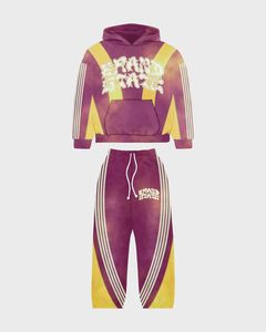 Purple Yellow Tie Dye Brand State <b>Zip</b> <b>Up</b> Cropped Hoodie & Pants Set Oversized Streetwear Tracksuit. OEM Private Label - Product Image 1
