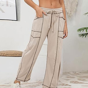 กางเกงขายาวทรงบาร์เรลขาบาน มีเชือกผูกเอวและกระเป๋า กางเกงจ็อกเกอร์ทรงโอเวอร์ไซส์ใส่สบายสำหรับผู้หญิง - Product Image 4