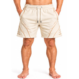 Mens Cotton Gym <b>Shorts</b> <b>Decorative</b> Stitching Elastic Drawstring Waist Side Pockets Relaxed Fit Daily Gym Training Leisure Wear - Product Image 1
