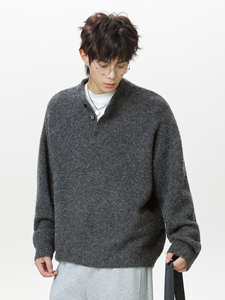 Men's Premium Casual <b>Henley</b> Sweater <b>Long</b> <b>Sleeve</b> Knitted Pullover Button Front Warm Soft Winter Knitwear Wholesale Apparel - Product Image 2