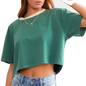 Nueva Camiseta corta de moda 2025 para mujer, camiseta transpirable al por mayor, ropa de calle de verano con cuello redondo y hombros caídos de gran tamaño - Product Image 1