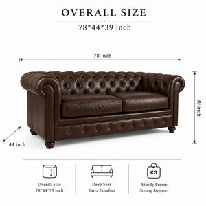 Sofá Moderno de Cuero Genuino de 2 Plazas, Sofá Chesterfield de Cuero para Sala de Estar, Muebles de Lujo para Sala de Estar - Product Image 3