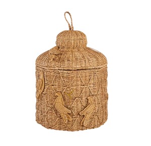 Premium Woven Seagrass Laundry <b>Basket</b> Unique 3D Bird Round Storage Hamper Cool Wicker Clothes Bin <b>with</b> Conical <b>Lid</b> - Product Image 3