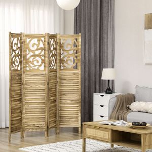 Divisorio in Legno Marrone a 4 Pannelli, Design Tradizionale, Schermo Privacy a Doppia Cerniera per Casa e Ufficio 63x67x075 - Product Image 2