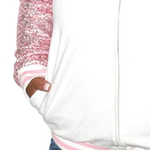 AKA Silver Star <b>Sequin</b> Bomber <b>Jacket</b> Women White Pink Sleeve Zip Up Coat Greek Sorority Stylish Casual Fashion Outerwear - Product Image 5