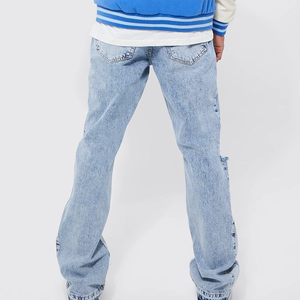 Men Light Blue Distressed <b>Soft</b> Shell <b>Jeans</b> Regular Fit Straight Leg Frayed Hem High Waist Button Fly Winter Breathable Plus Size - Product Image 6