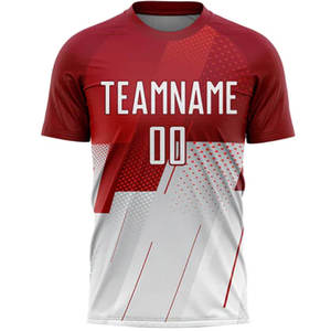 Ensemble de maillot de football rouge et blanc pour homme, manches courtes, col en V, respirant, évacuant l'humidité, impression par transfert thermique à dégradé de couleur - Product Image 5