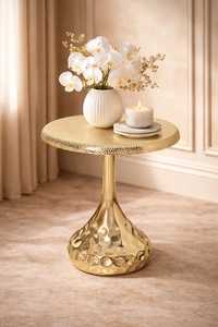 MODERN HAMMERED METAL <b>SIDE</b> <b>TABLE</b> BRUSHED <b>GOLD</b> ACCENT PEDESTAL <b>TABLE</b> FOR LIVING ROOM &HOME DECOR - Product Image 3