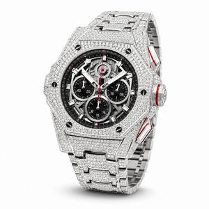 Luxury Men's Stainless Steel Diamond <b>Chronograph</b> Watch Analog Mechanical Polygon Case Bracelet - Product Image 4