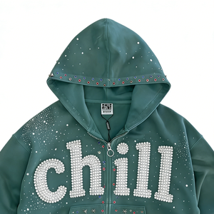 OEM 2026 – Nouveaux sweats à capuche longs zippés pour femmes, personnalisables avec rivets et clous, en polyester/coton, coupe-vent et écologiques - Product Image 4