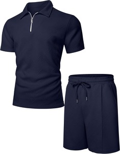 Conjunto de Camiseta Polo y Pantalones Cortos para Hombre, con Logotipo Personalizado, Color Negro Texturizado, Transpirable, de Manga Corta, Traje Deportivo de Verano, Venta al Por Mayor, OEM, Alta Calidad, Casual - Product Image 6
