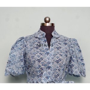 Robe indienne en coton imprimé à la main, manches mi-longues, coupe trapèze, motif floral, écologique, pour mariée, été, cadeau personnalisé - Product Image 2