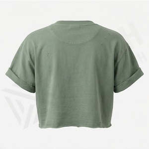 เสื้อยืดครอปท็อปผู้หญิงผ้าฝ้ายสีตามสั่ง ทรงหลวม สไตล์วิ่งออกกำลังกาย แฟชั่นสตรีทแวร์ ฟิตเนส ยิม แอคทีฟแวร์ - Product Image 2