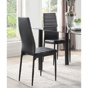 Modern Set of 2 <b>Black</b> Metal Dining Chairs with Faux Leather Upholstery <b>Side</b> Chairs for Dining Room - Product Image 2