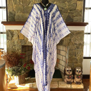 Vestido Kaftán de Rayón con Estampado Shibori Indigo, Talla Grande, Corte Holgado, Estilo Bohemio, Maxi, para Playa - Product Image 1