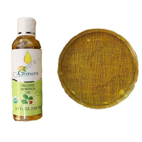 Aceite de Moringa comestible de grado alimenticio, de Color amarillo pálido, verde, marca privada, prensado en frío