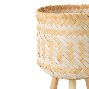 Maceta de Bambú Natural y Blanco Hecha a Mano con Diseño Único, con Soporte de Madera, para Decoración de Interiores, Hogar y Jardines - Product Image 4