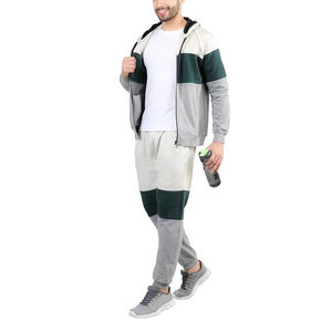 Mens Grey <b>White</b> Green Color Block Tracksuit Set Full Zip Hooded Sweatshirt <b>Jogger</b> Pants Casual Sportswear Athletic Two Piece - Product Image 2
