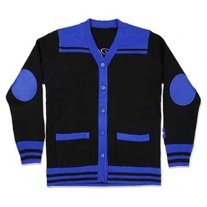 Black Blue Winter Vintage University Wear <b>Cardigan</b> <b>Sweater</b> Custom Logo Patch Solid Design Breathable Wool/Acrylic V-neck Thick - Product Image 1