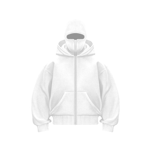 Sweat-shirt à capuche balaclava surdimensionné en coton épais 100 % personnalisé avec double capuche et fermeture éclair, épaules tombantes, pour homme, idéal pour le printemps - Product Image 3