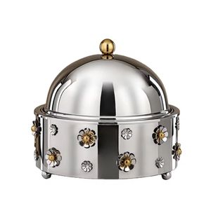 Calentador de Alimentos Grande de Plata Martillada con Tapa Cónica y Asas Doradas, Plato Profesional para Calentar Comida para Catering y Banquetes de Lujo - Product Image 6