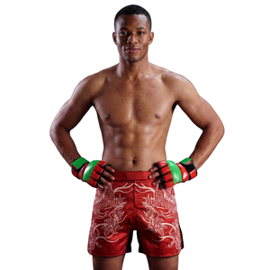 Shorts MMA pour hommes à imprimé rouge, sublimation par transfert, respirants, coupe ajustée, vêtements d'arts martiaux mixtes pour adultes, logo avant, durables - Product Image 4
