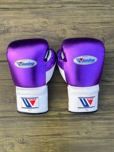 Professional High-quality Purple Leather Lace-Up Full Finger Boxing Gloves 16 oz Training Martial Arts Adjustable <b>Wrist</b> <b>Strap</b> - Product Image 2