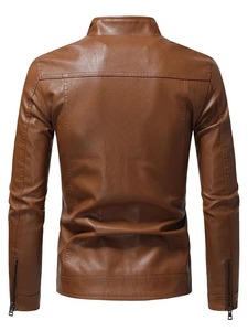 Mens Classic <b>Slim</b> <b>Fit</b> Brown Leather <b>Jacket</b> - Product Image 2