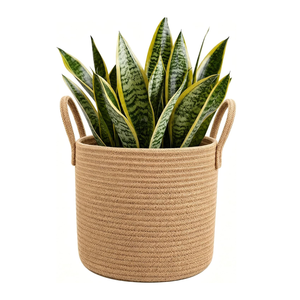 Natural Grass Woven Open Storage <b>Basket</b> Straw Handmade Fashion Style <b>Jute</b> Lining Two Handles Waterproof Unisex Organizing - Product Image 3