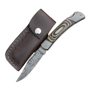 Navaja de Bolsillo de Acero de Damasco con Diseño Ergonómico, Navaja Plegable de Acero de Damasco con Herramienta Resistente para Exteriores - Product Image 1