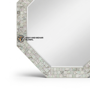 Miroir mural de mariage de luxe carré en nacre incrustée, style Art Déco, mosaïque de coquillages faite à la main - Product Image 5