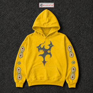 Oversized Bright <b>Yellow</b> Gothic <b>Hoodie</b> With Studded Cross Design Rhinestone Sleeves Unisex Streetwear Pullover Hooded Sweatshirt - Product Image 5