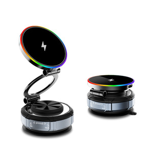 แท่นชาร์จไร้สายแบบเร็วพร้อมไฟ RGB และที่ยึดโทรศัพท์แบบสุญญากาศ หมุนได้ 360 องศา °   ที่ยึดโทรศัพท์ในรถยนต์แบบแม่เหล็กพับได้ แข็งแรง ทนทาน - Product Image 1