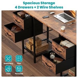 Scrivania per Computer da 55 Pollici con 4 Cassetti e Ripiano in Rete, Tavolo da Lavoro in Legno per Gaming e Scrittura - Product Image 3